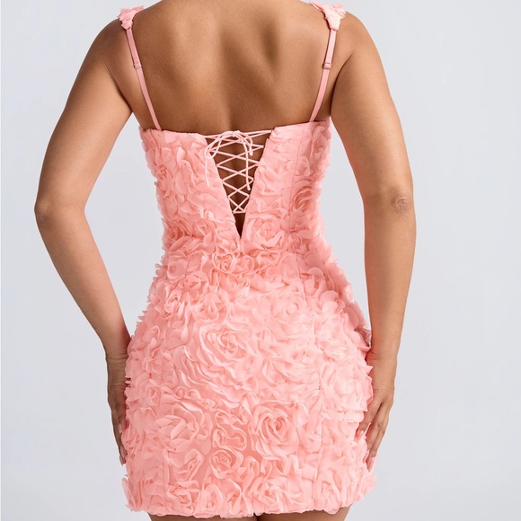 Oh Polly Posy Roses Pink Floral-Appliqué Corset Mini Dress in Coral Size 4 Small - Picture 3 of 4